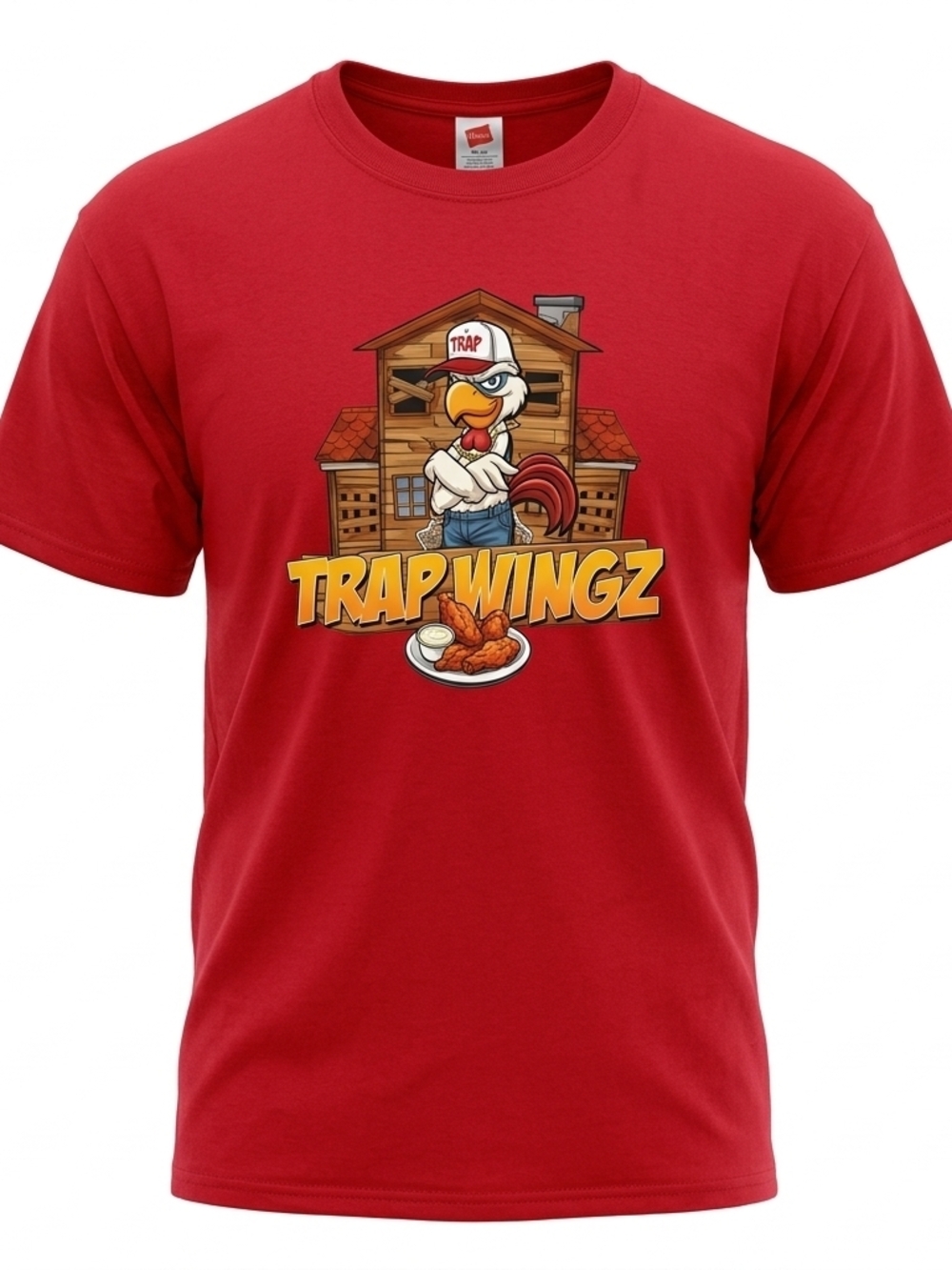Trap Wingz Graphic T-Shirt‎ | Red Streetwear Mascot Tee Size XL